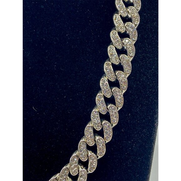 NWOT Cuban Chain Link Necklace Silver Tone with Cubic Zirconia - Picture 2 of 6